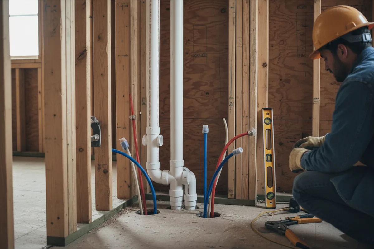 Drain and supply rough-in during Sump Pump Repair in Jbsa Lackland